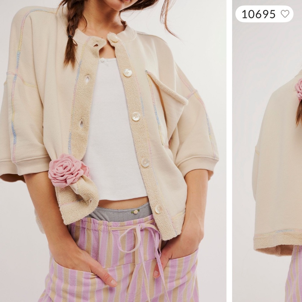 Free people button short sleeve sweater